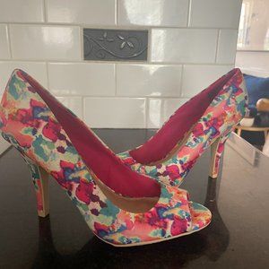 Satin Floral Peep Toe Heels 4" Size 8 / 9 Christian Siriano for Payless